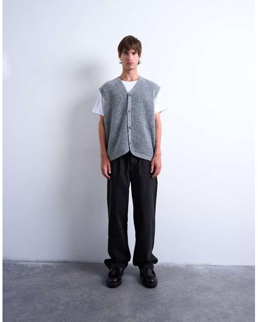 Topman Oversized Gebreide Tanktop Met Knopen in het Blue voor heren