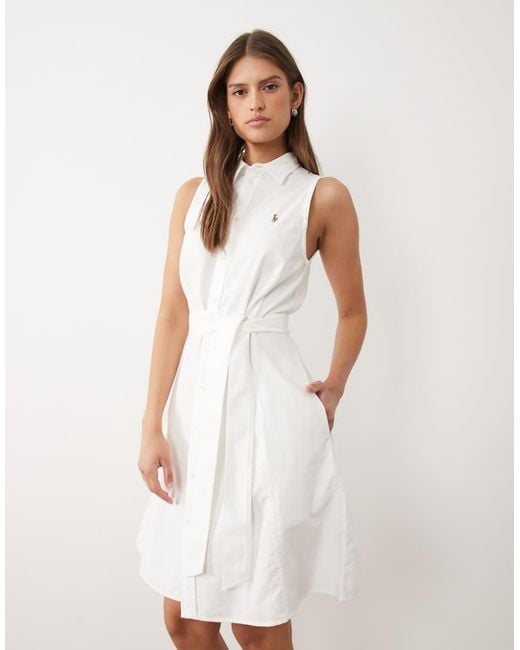Polo Ralph Lauren White Woven Sleeveless Shirt Day Dress