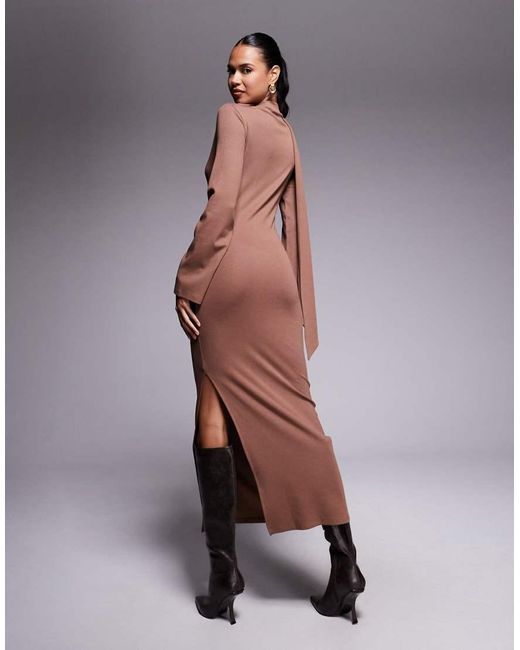 ASOS Purple Scarf Detail Fluted Sleeve Midi Dress