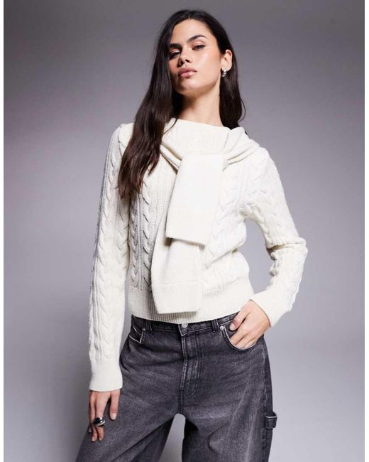 River Island Gray Cable Tie Neck Detail Jumper