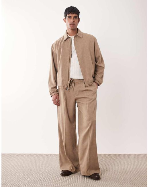 ASOS Natural Smart Co-ords Pleated Blouson Jacket for men