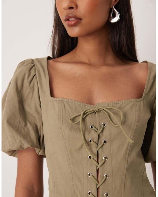 Gina Tricot Brown Pure Cotton Milkmaid Corset Top