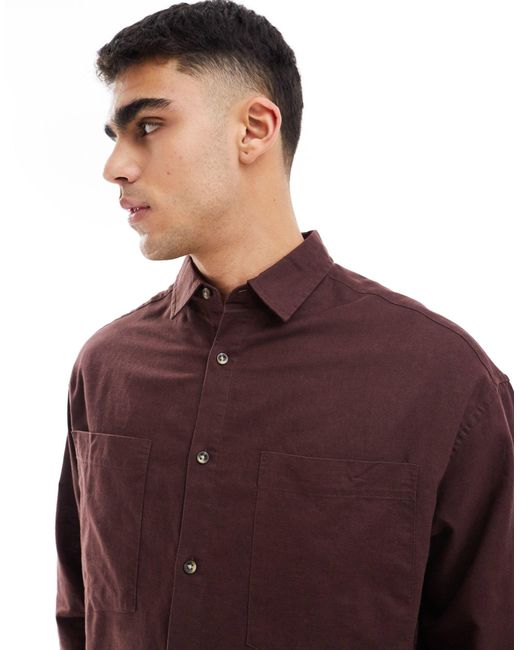 ASOS Red 90s Oversized Linen Blend Shirt With Square Collar for men