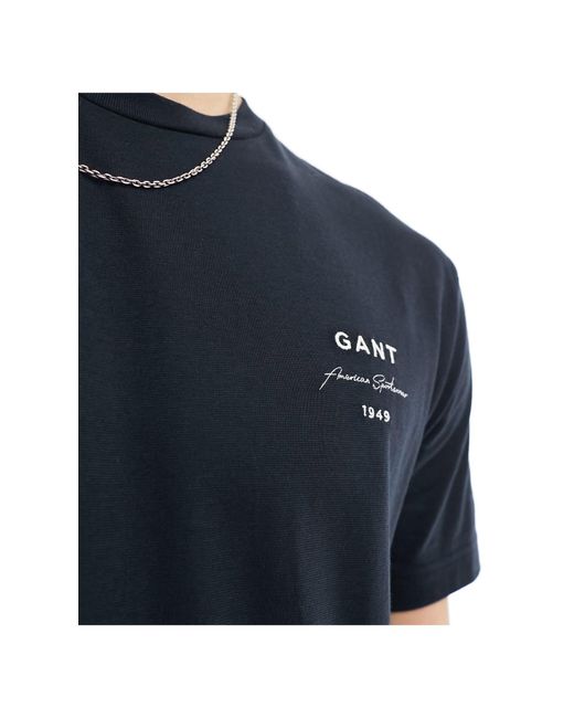 Camiseta negra con logo Gant de hombre de color Blue