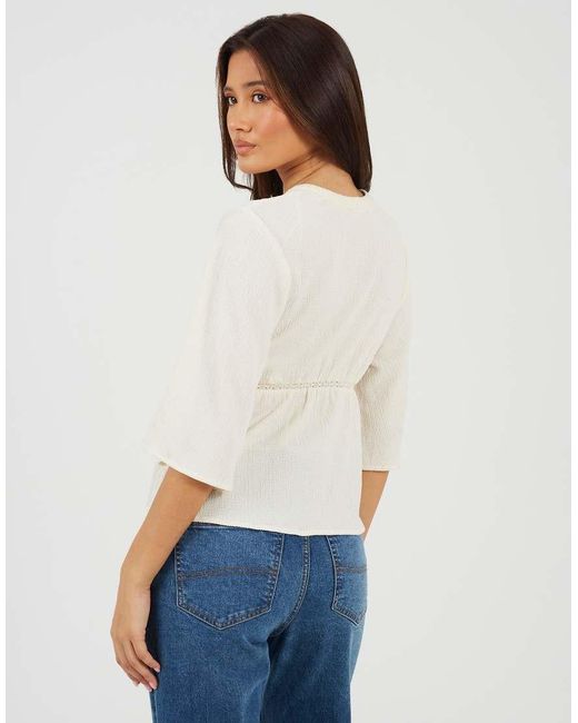 Brave Soul White V-Neck Button Down Top With Lace Detail