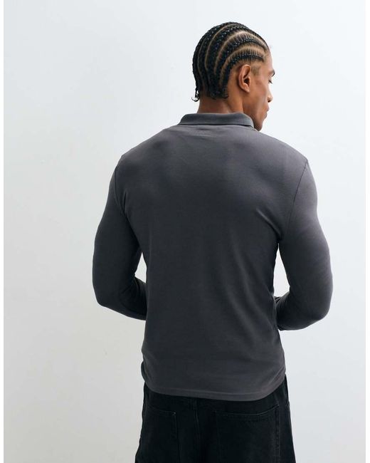 ASOS Blue Essentials Long Sleeve Muscle Fit Polo for men