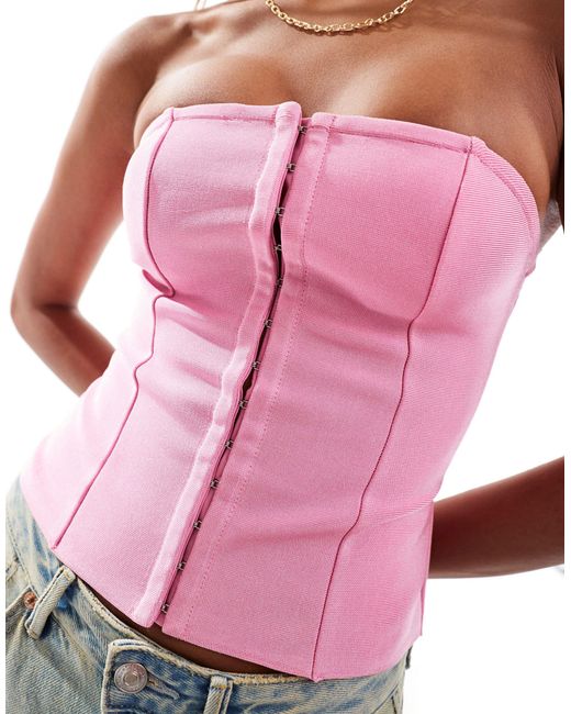ASOS Pink Bandage Corset Top With Hook And Eye Fastening