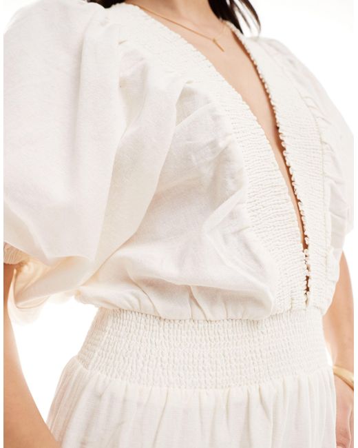 Pretty Lavish White Linen Blend Cut-out Jumpsuit