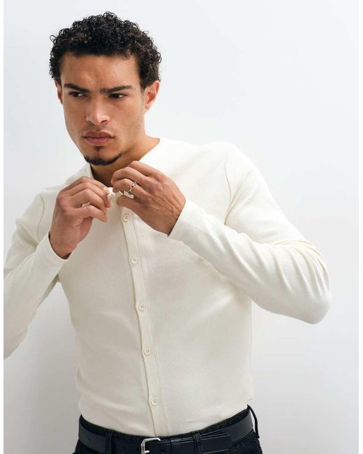 ASOS White Muscle Fit T-shirt With Button Through for men