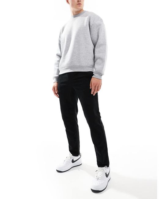 Only & Sons Black Tapered Corduroy Drawstring Trousers for men