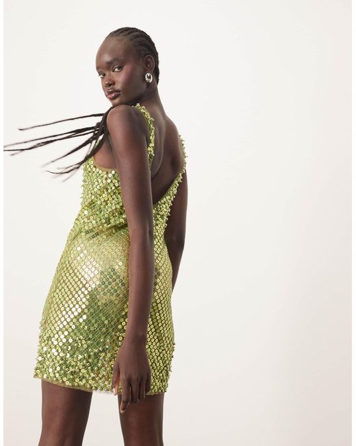ARRANGE Multicolor Embellished Sheer Metal Look Raw Edge Singlet Mini Dress