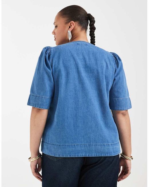 ONLY Blue Short Sleeve Denim Blouse
