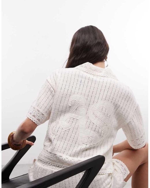 AllSaints White Elma Co-ord Short Sleeve Crochet Polo Top With Back Logo
