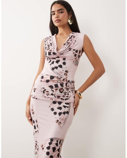 Missy Empire Pink Missy Empire Slinky Cowl Neck Ruched Detail Maxi Dress