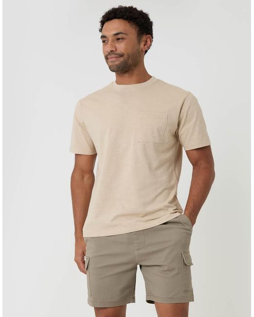 Threadbare Natural Shorter Length Stretch Cargo Shorts for men