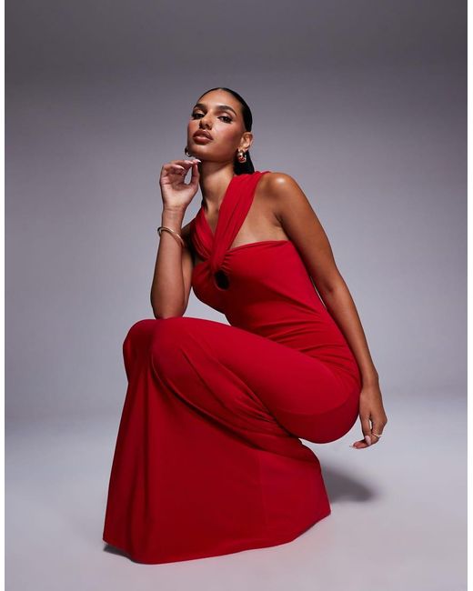 ASOS Red Halter Twisted Front Maxi Dress