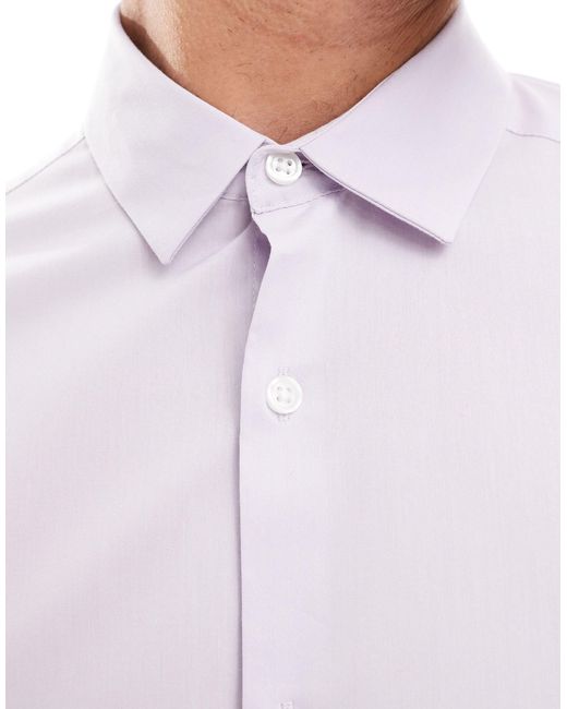 Camicia slim elasticizzata lilla con maniche risvoltate di ASOS in White da Uomo