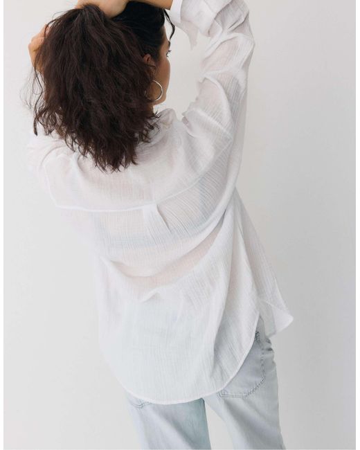 Stradivarius White – basic – zweilagige hemdbluse
