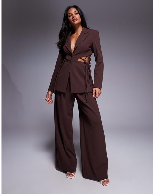 ASOS Purple Crepe Wide Leg Tailored Trouser Co-Ord