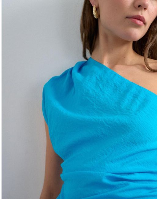 TOPSHOP Blue One Shoulder Top