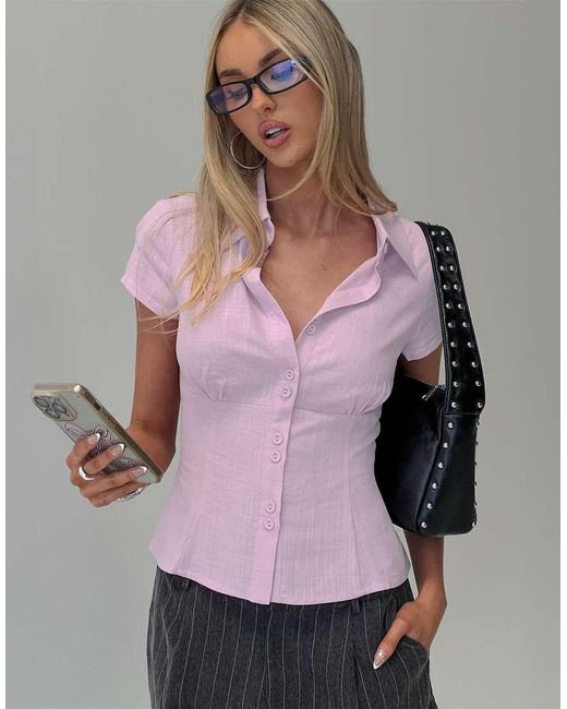 Princess Polly Pink Cottesloe Button Through Fitted Short Sleeve Shirt
