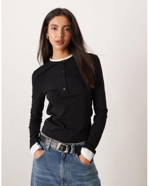 ASOS Black – mehrlagiges, langärmliges henley-oberteil