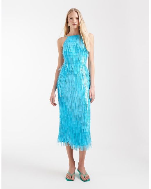 ASOS Blue All Over Shard Sequin Midi Dress