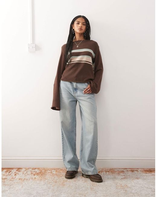 Reclaimed (vintage) Brown Flared Sleeve Knitted Top With Stripe Panel