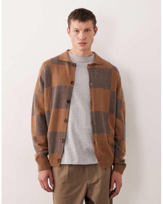 Pompeii UK Brown Pompeii Wool Blend Knit Cardigan With Collar And Button Front for men