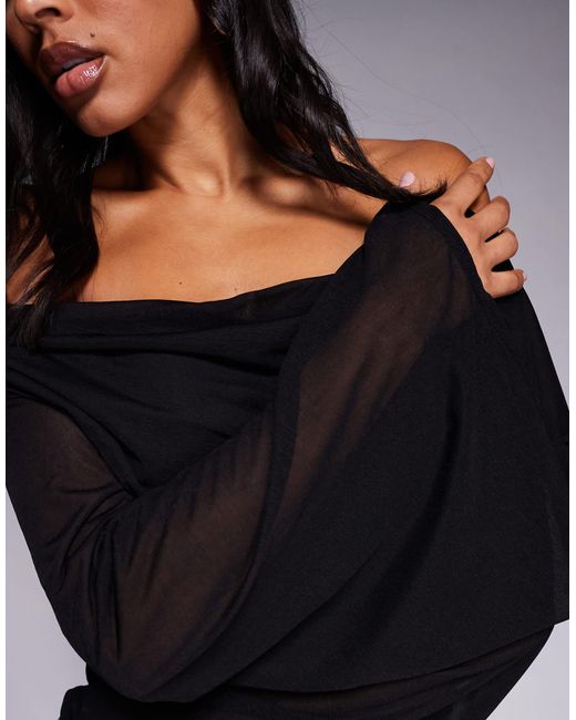 ASOS Black Sheer Mesh Flared Sleeve Cowl Cape Top