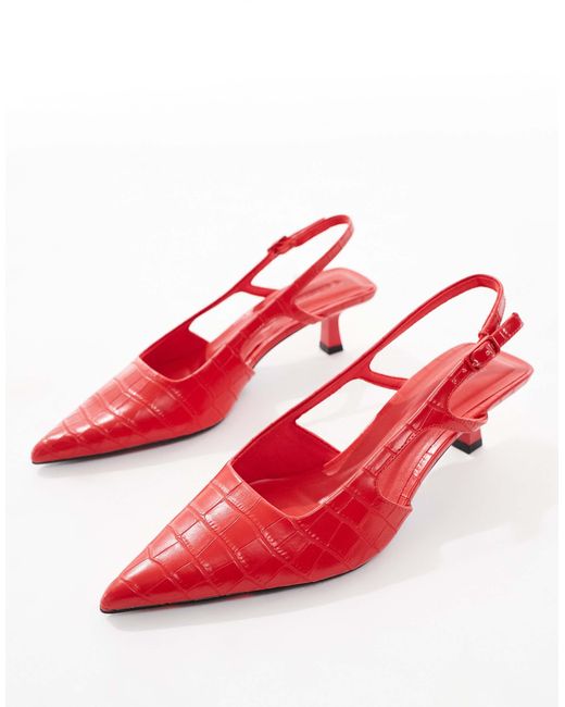 Stradivarius Red Faux Croc Slingback Heel