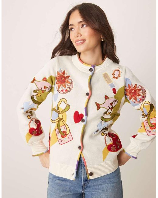 Never Fully Dressed Natural Embroidered Cardigan
