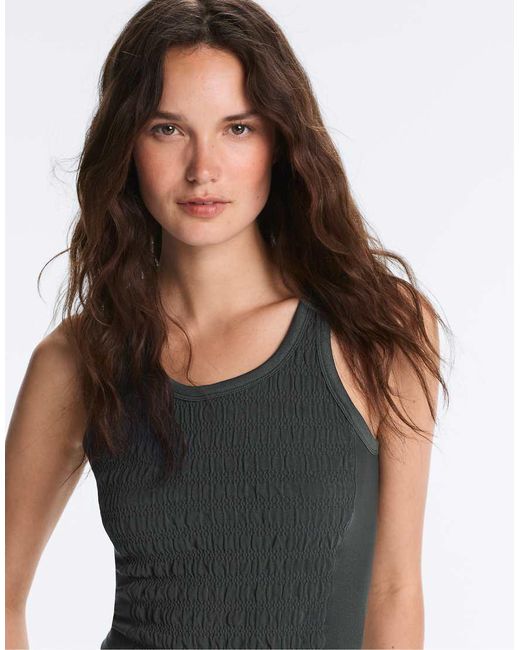 Oysho Black Seamless Sleeveless Smocked T-Shirt