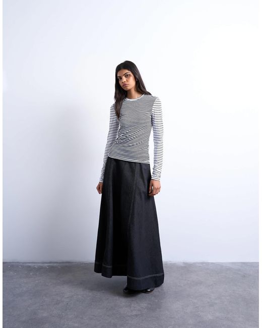 TOPSHOP Blue Stripe Contrast Back Long Sleeve Top