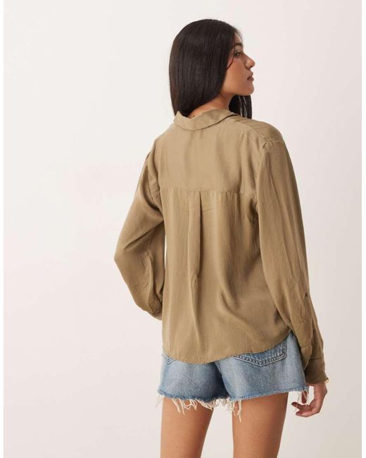 Aware Blue Utility Style Long Sleeve Shirt With Fold Up Cuff Detail