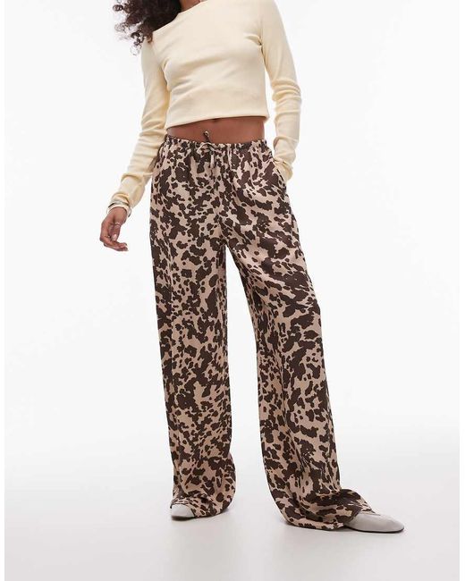Pantalones Multicolores Con Estampado De Vaca Y Lazada En La Cintura De Satén De TOPSHOP de color Brown