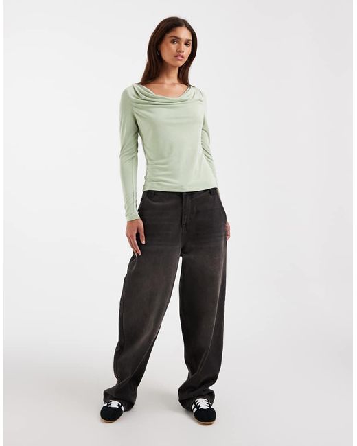 Aware Green Long Sleeved Cowl Neck Top
