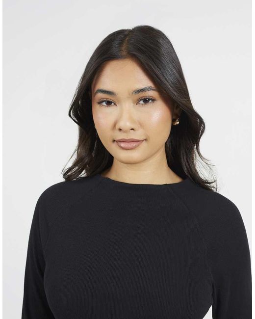 Brave Soul Blue Slash Neck Long Sleeve Ribbed Top