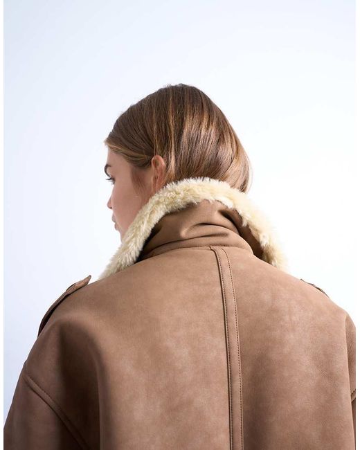 TOPSHOP White Formal Longline Faux Shearling Coat