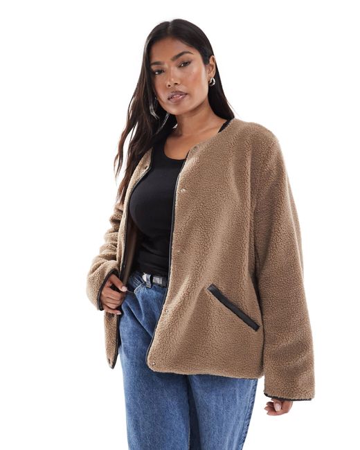 Vero Moda Brown Lightweight Contrast Teddy Jacket