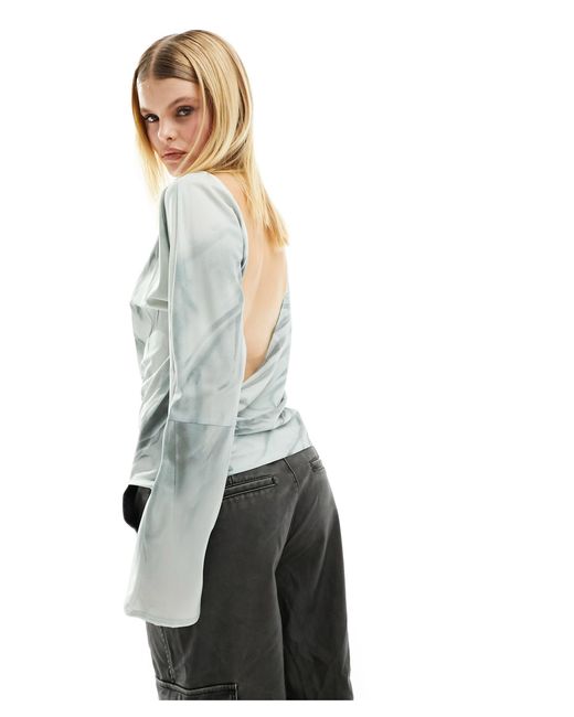 Weekday Gray Derya Blouse With Drape Open Back