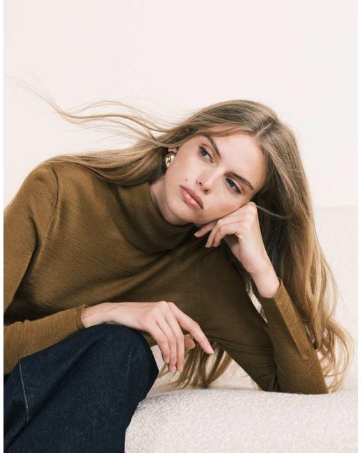 Mango Blue Roll Neck Fine Jumper