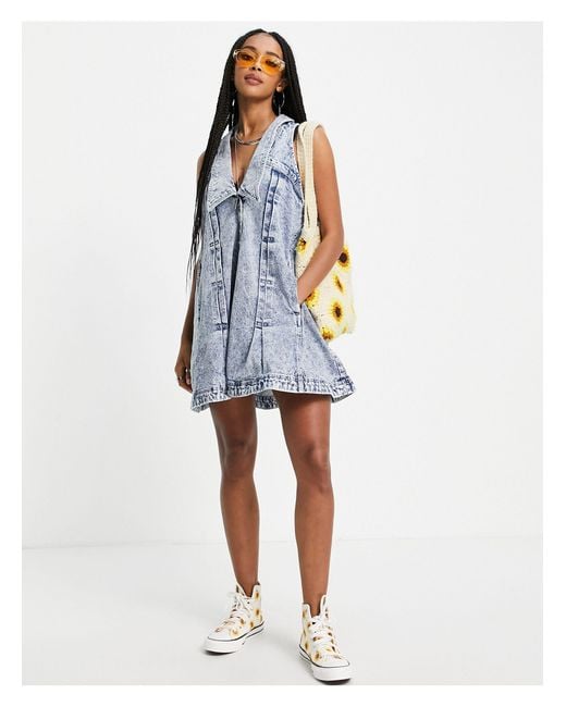 Free People Katie Denim Dress With Oversized Collar in Blue | Lyst
