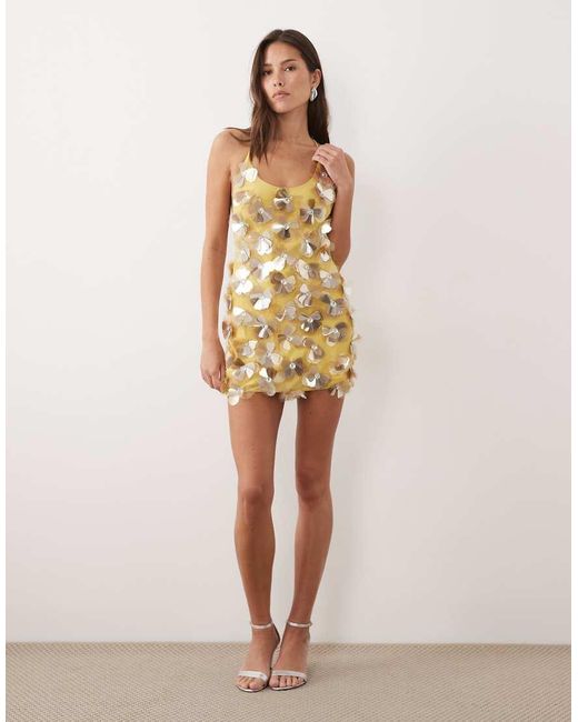 ASOS Natural 3d Floral Sequin Cami Mini Dress
