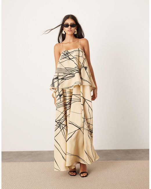 ASOS Natural Strappy Square Neck Maxi Dress With Pockets And Dramatic Drape Detail