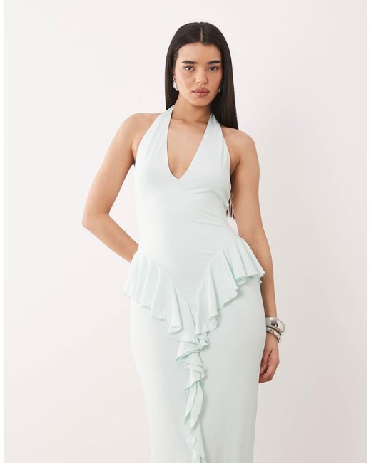 Ruched & Ready Sculpting Jersey Halterneck Open Back Ruffle Drape ...
