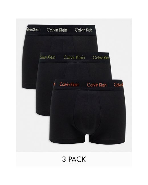 Calvin Klein Black 3-pack Low Rise Trunks With Contrast Logo Waistband for men