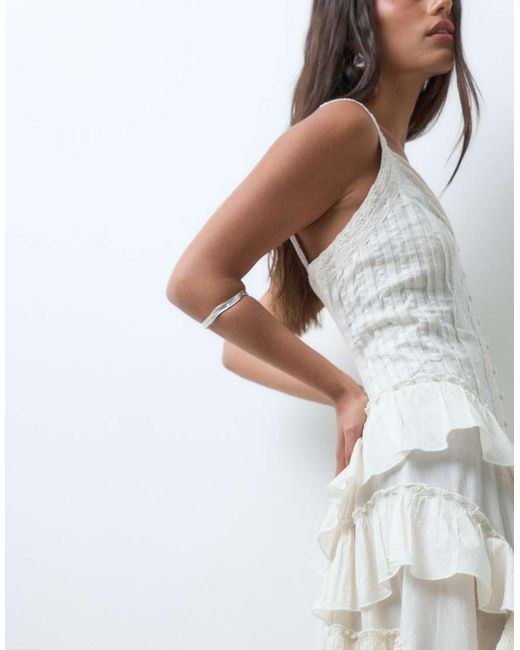 Miss Selfridge White Premium Embroidered Ruffle Detail Maxi Dress