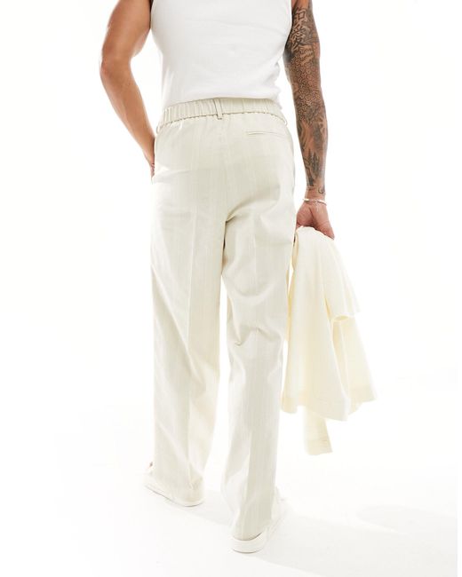 ASOS – elegante jogginghose aus leinenmix mit weitem schnitt und streifen in White für Herren