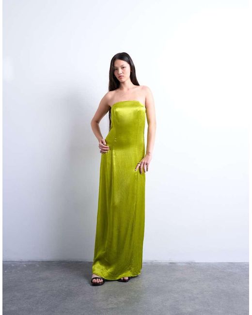 Vestido Midi Azul Con Escote Palabra De Honor De Satén De -Verde TOPSHOP de color Green